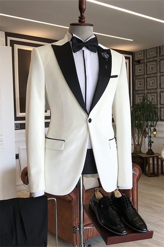 Cliff Simple White Peaked Lapel 2-Piece Prom Suit