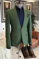 Brooklyn Modern Deep Green Peaked Lapel Men's Prom Suit