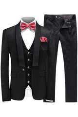 Beacher Fashion Black Shawl Lapel 3-Piece Jacquard Men's Wedding Suit