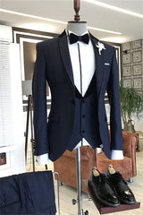 Daniel Glamorous Navy Blue Notched Lapel 3-Piece Business Suit