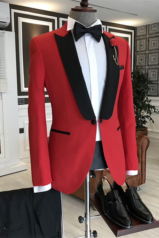 Dennis Red Peaked Lapel 2-Piece Modern Men's Prom Suit