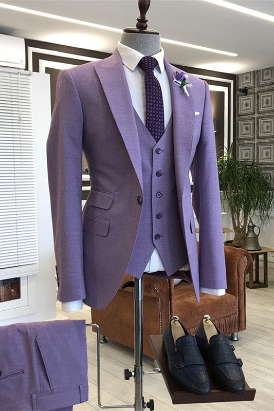 Dylan Stylish Purple Peaked Lapel 3-Piece Prom Suit