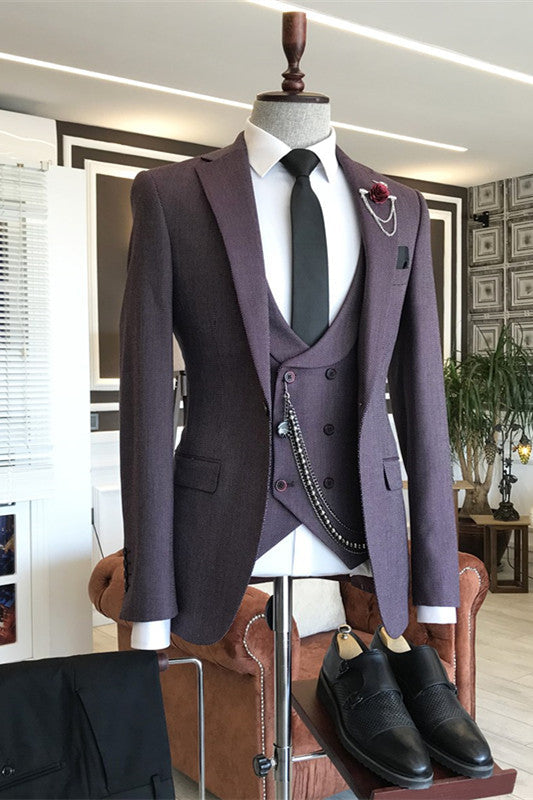 Gilbert Deep Purple Three-Piece Peaked Lapel Prom Suit