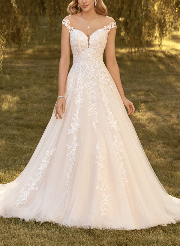 A-Line Princess Wedding Dress with Appliques Lace