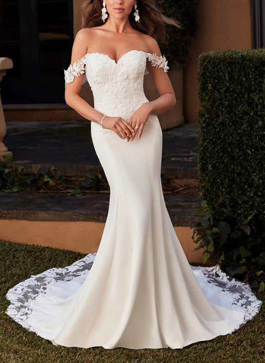 Lace Sweep Train Modern Wedding Dress