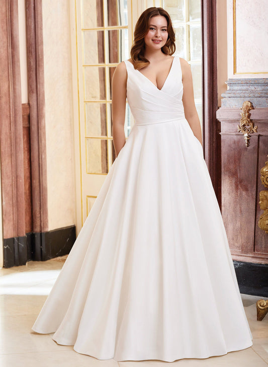 Satin V-neck Ball-Gown Wedding Dresses