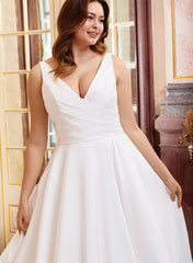 Satin V-neck Ball-Gown Wedding Dresses