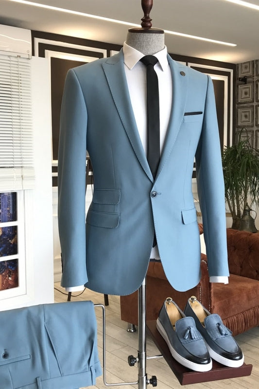 Herbert Fashion Blue Peaked Lapel 2-Piece Prom Suit