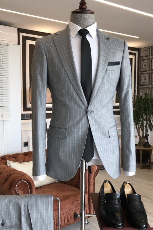 Howar Gray Striped Notched Lapel 2-Piece Newest Business Suit