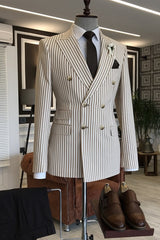 Hardy Simple Coffee Striped Peaked Lapel Double Breasted Business Suit