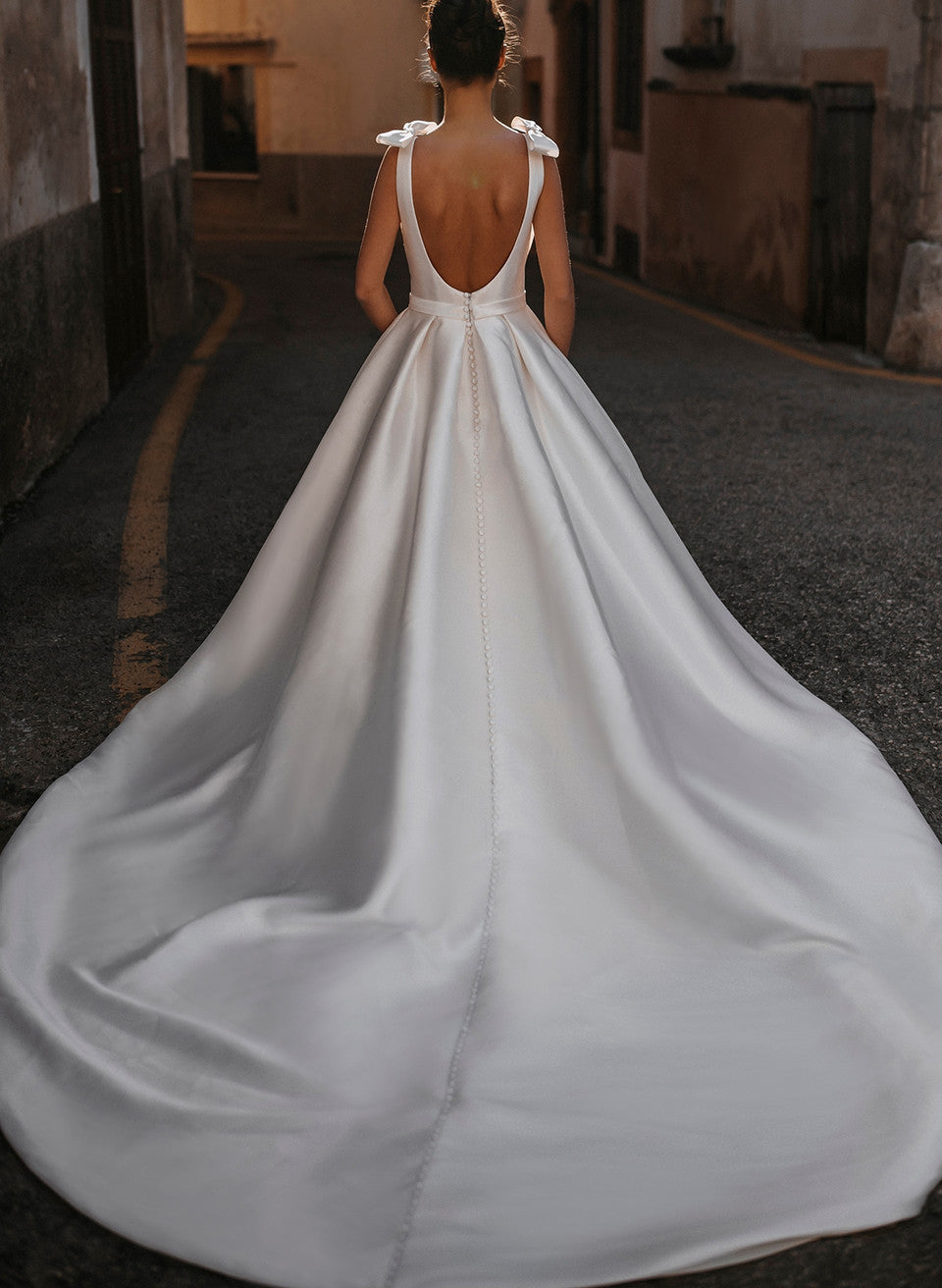 Sleek Ball-Gown Satin V-Neck Bridal Gowns