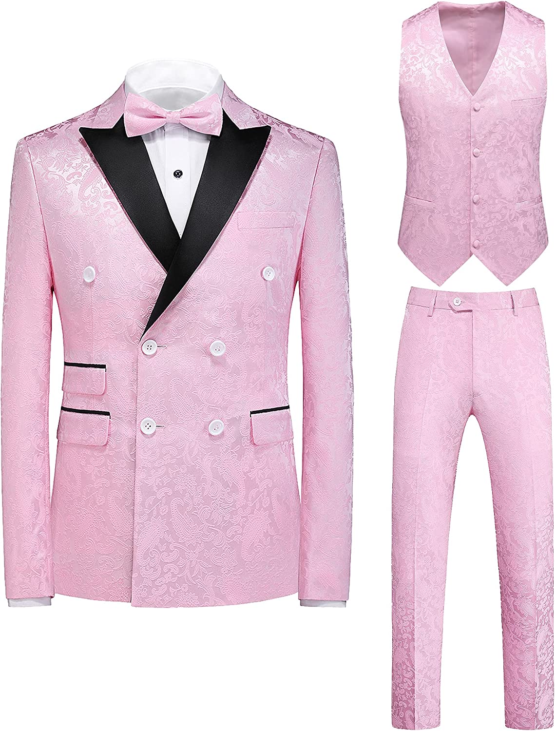 Jonathan Double Breasted Pink Jacquard 3-Piece New Arrival Prom Suit