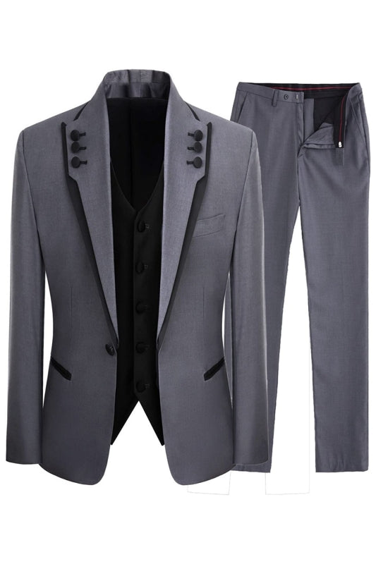 Jeffrey Simple Gray Shawl Lapel 3-Piece Prom Suit