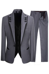 Jeffrey Simple Gray Shawl Lapel 3-Piece Prom Suit