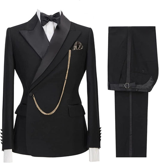 Isidore Modern Black Peaked Lapel 2-Piece Prom Suit