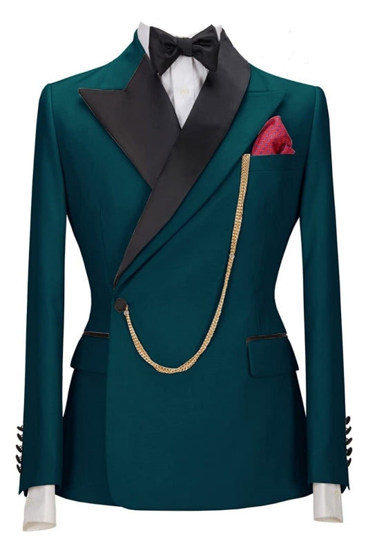 Jared Glamorous Teal Blue Peaked Lapel 2-Piece Prom Suit