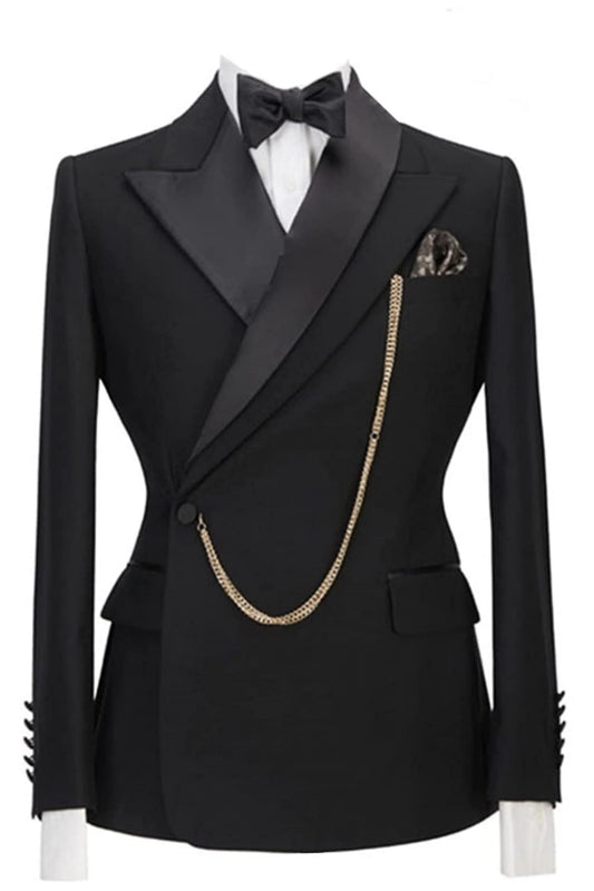 Isidore Modern Black Peaked Lapel 2-Piece Prom Suit