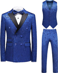 Jonas Newest Blue Jacquard Double Breasted 3-Piece Prom Suit