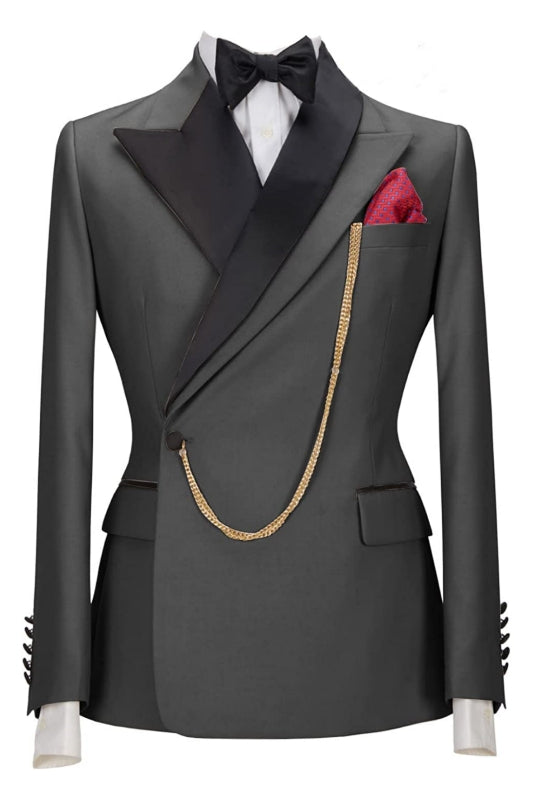 Gray Two-Piece Peaked Lapel Prom Suit