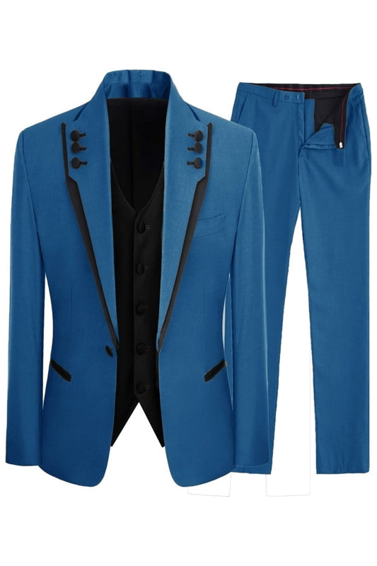 Jay Newest Blue Shawl Lapel 3-Piece Prom Suit