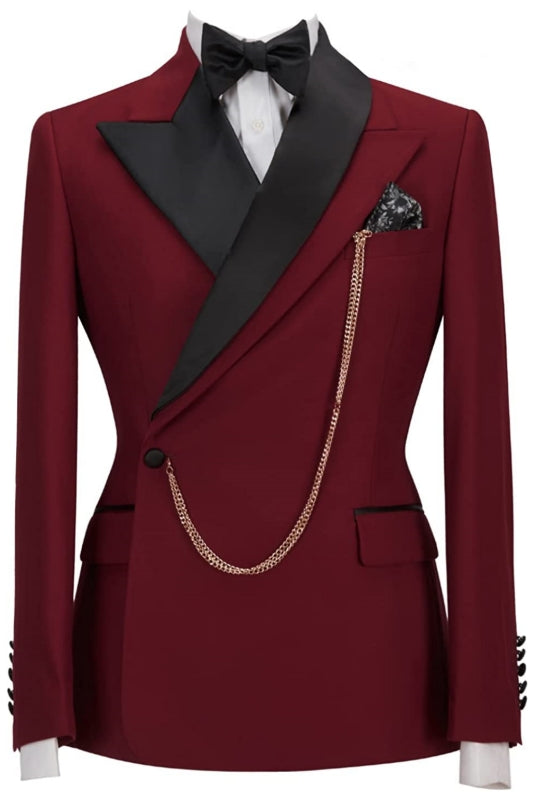 Ives Burgundy Peaked Lapel 2-Piece Slim Fit Prom Suit