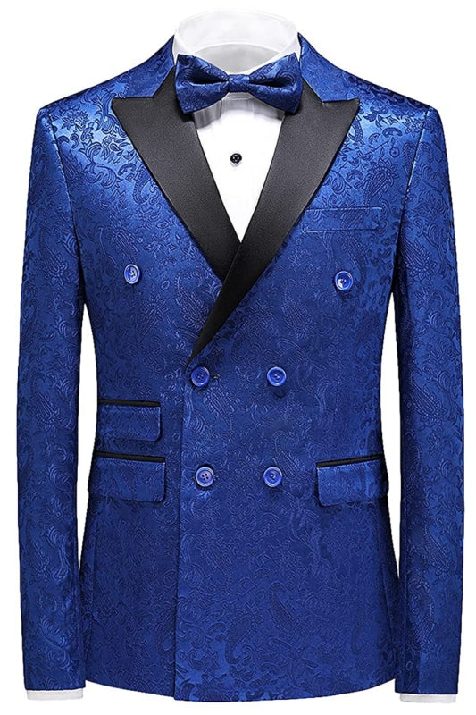 Jonas Newest Blue Jacquard Double Breasted 3-Piece Prom Suit