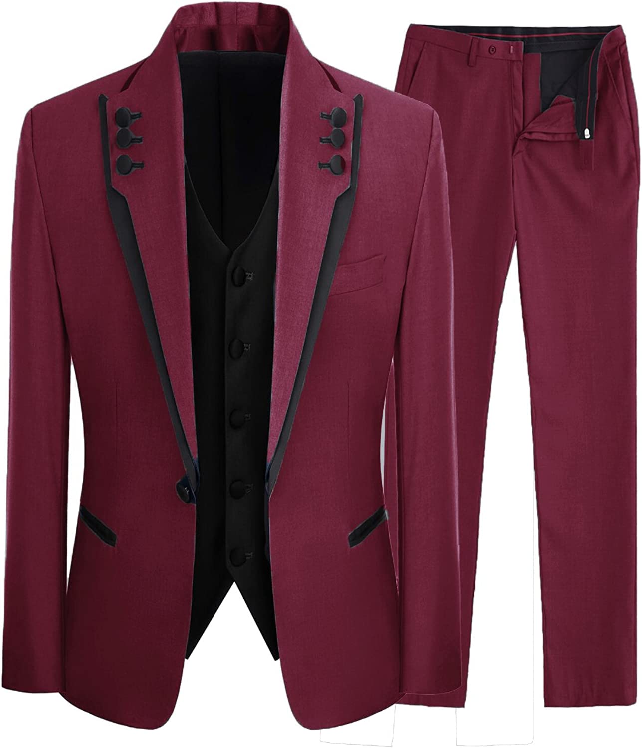 Jean Burgundy Three-Piece Shawl Lapel Prom Suit