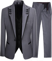 Jeffrey Simple Gray Shawl Lapel 3-Piece Prom Suit