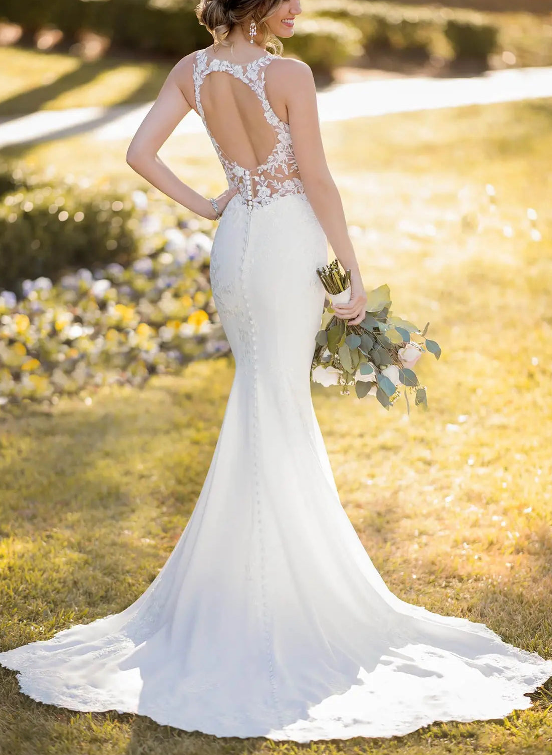 Mermaid Wedding Dresses with Lace and Back Hole