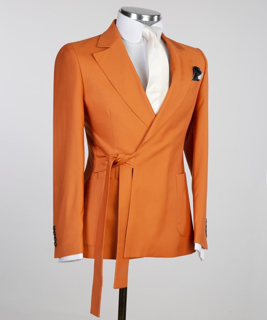 Lennon Chic Orange Notched Lapel 2-Piece Prom Suit