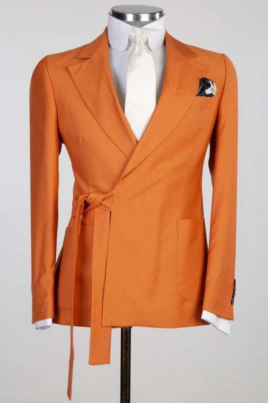 Lennon Chic Orange Notched Lapel 2-Piece Prom Suit