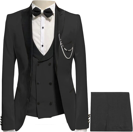 Merlin Black Peaked Lapel 3-Piece Bespoke Prom Suit