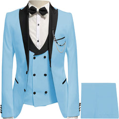 Miles Sky Blue Peaked Lapel 3-Piece New Arrival Prom Suit