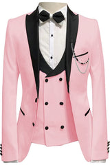 Mitchell Stylish Pink Peaked Lapel 3-Piece Prom Suit