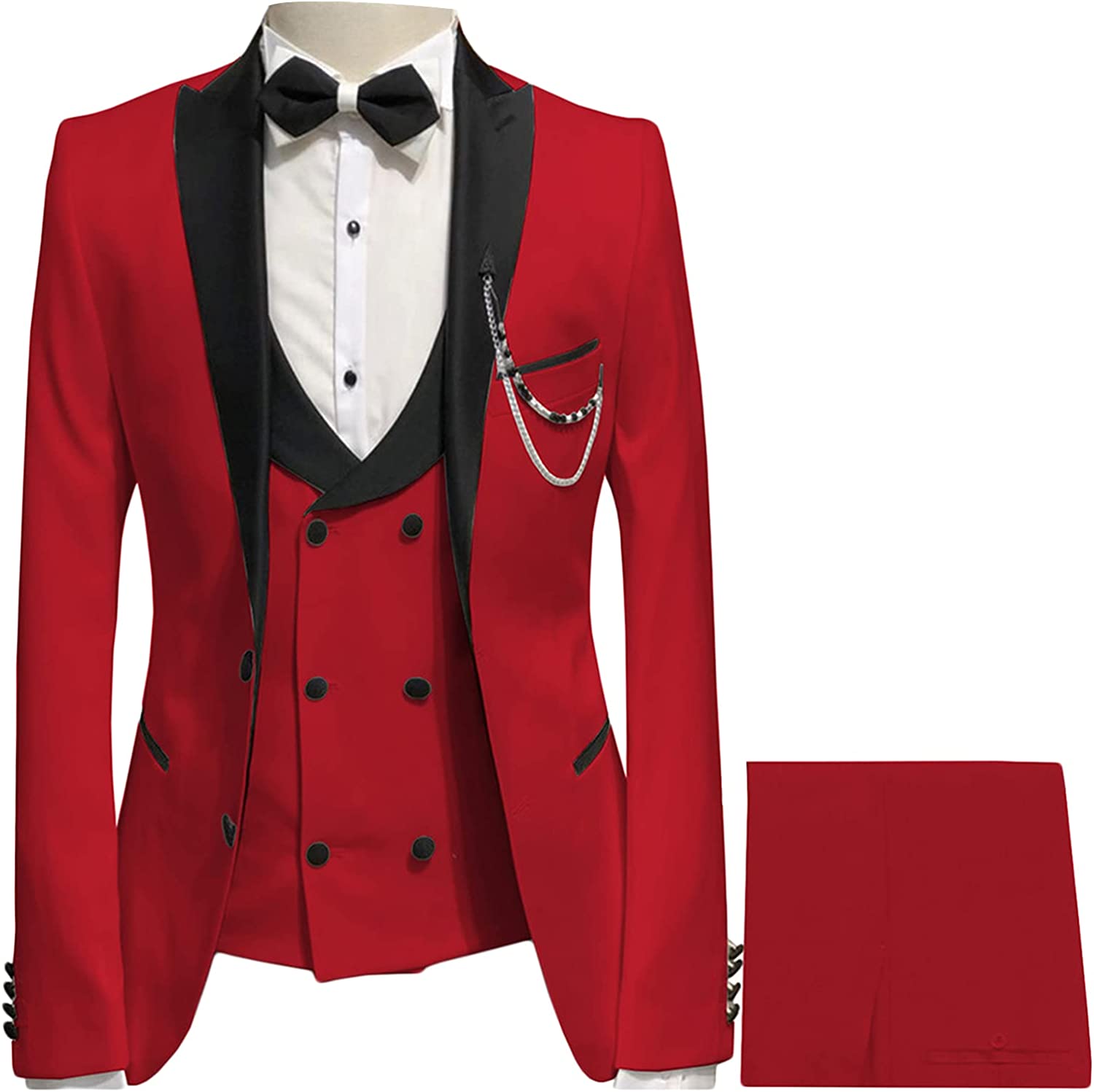 Montague Red Peaked Lapel 3-Piece Bespoke Prom Suit