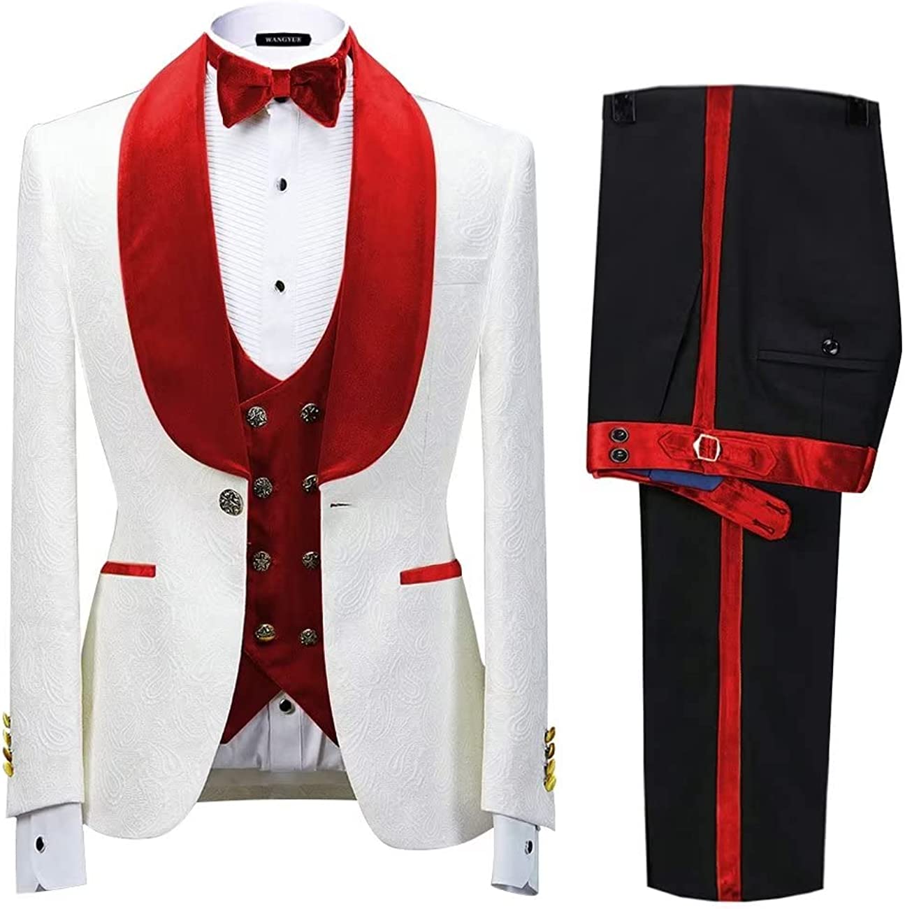 Murray Red Jacquard Three-Piece Shawl Lapel Wedding Suit