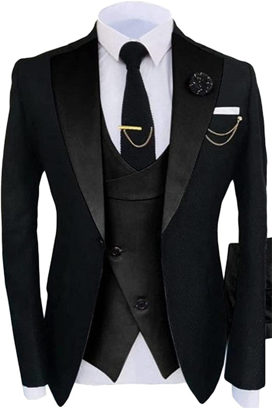 Nicholas Classic Black Shawl Lapel 3-Piece Prom Suit