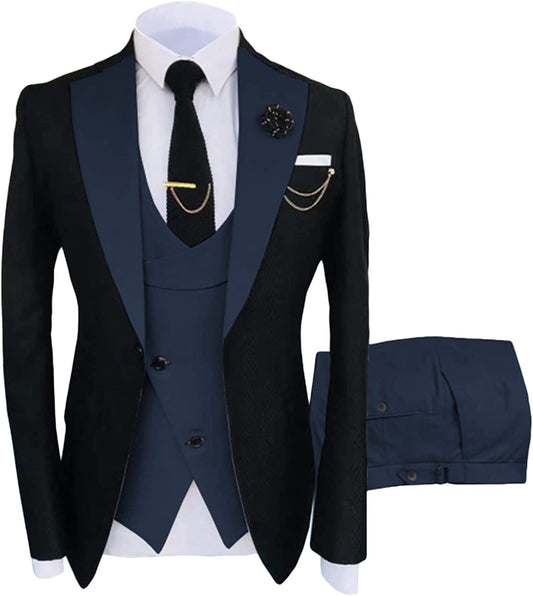 Noah Navy Blue Shawl Lapel 3-Piece Formal Prom Suit