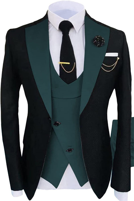 Noel Glamorous Dark Green Shawl Lapel 3-Piece Prom Suit