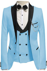 Miles Sky Blue Peaked Lapel 3-Piece New Arrival Prom Suit