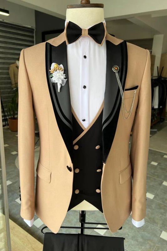 Rory Modern Khaki Peaked Lapel 3-Piece Men Suit for Prom