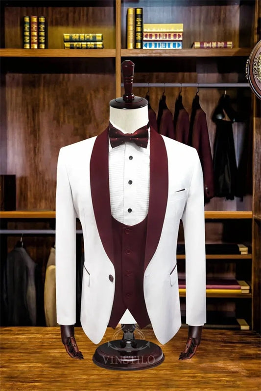 Samuel Newest Burgundy Shawl Lapel 3-Piece Wedding Suit