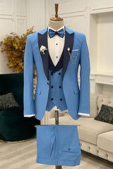 Ryan Fancy Blue Peaked Lapel 3-Piece Close Fitting Prom Suit