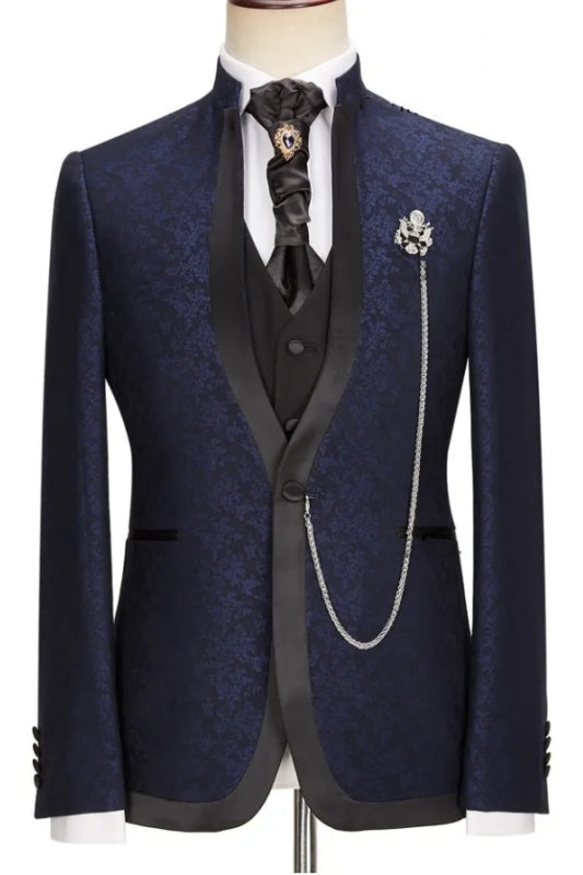 Taylor Navy Blue Jacquard Shawl Lapel 3-Piece New Arrival Wedding Suit