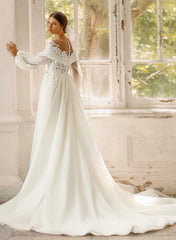 Illusion Neck Lace Long Sleeves Wedding Dresses