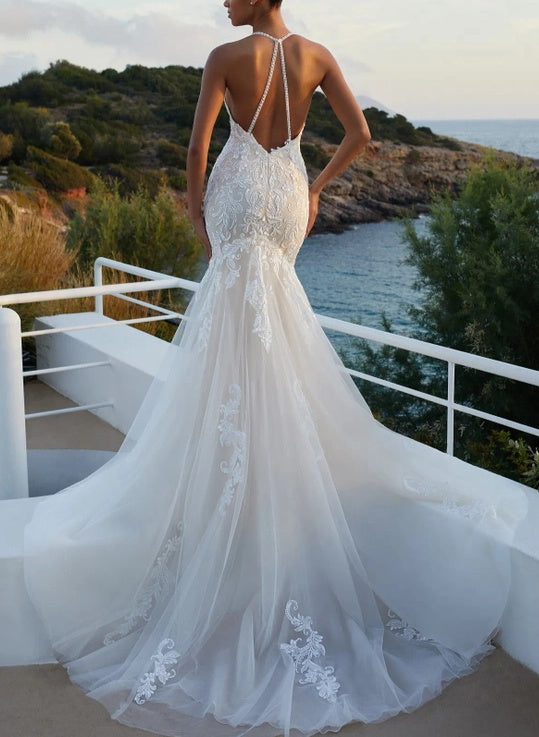 Mermaid Wedding Dresses with Lace and Back Hole