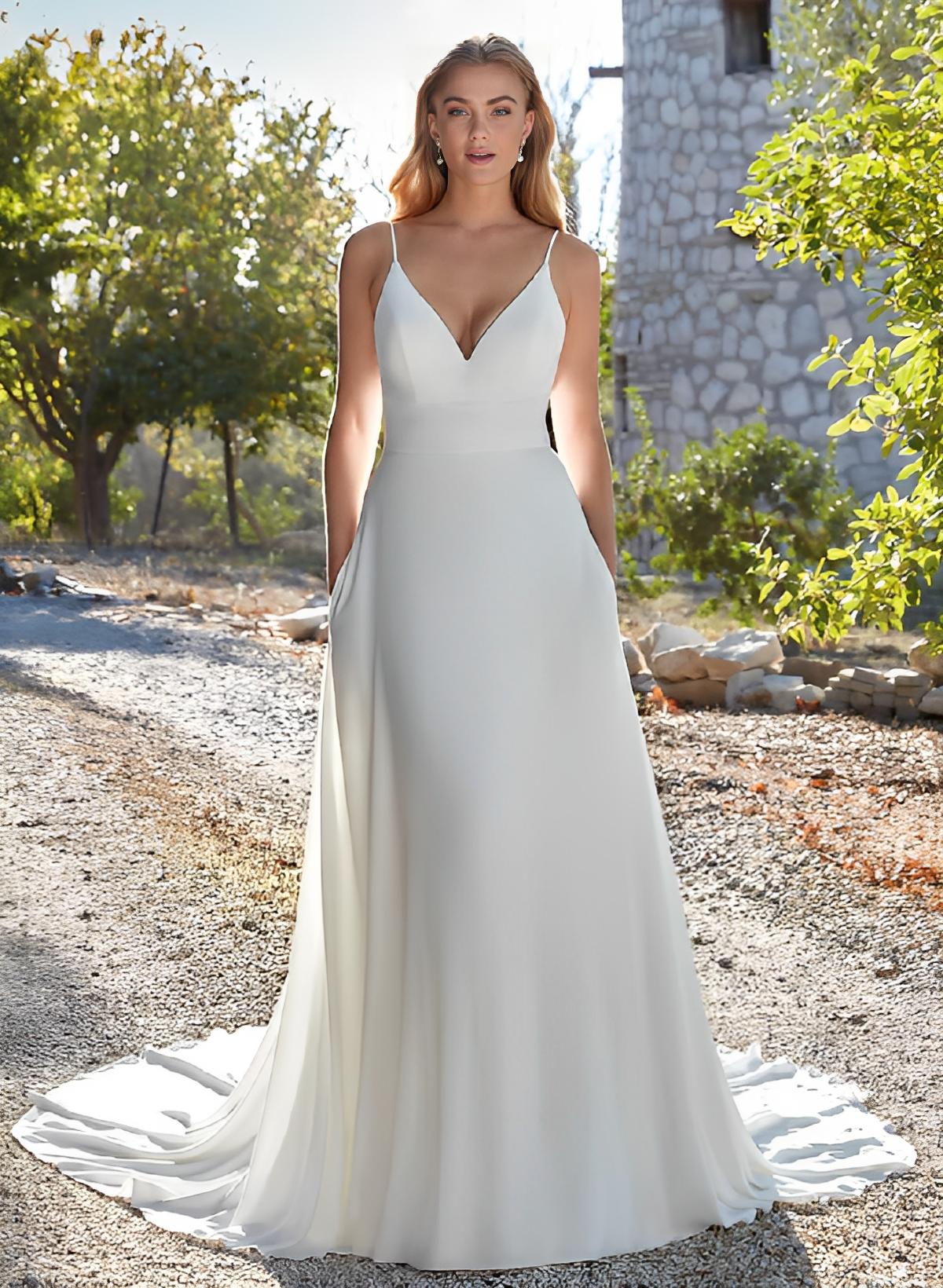 A-Line Chiffon Wedding Dresses With Court Train