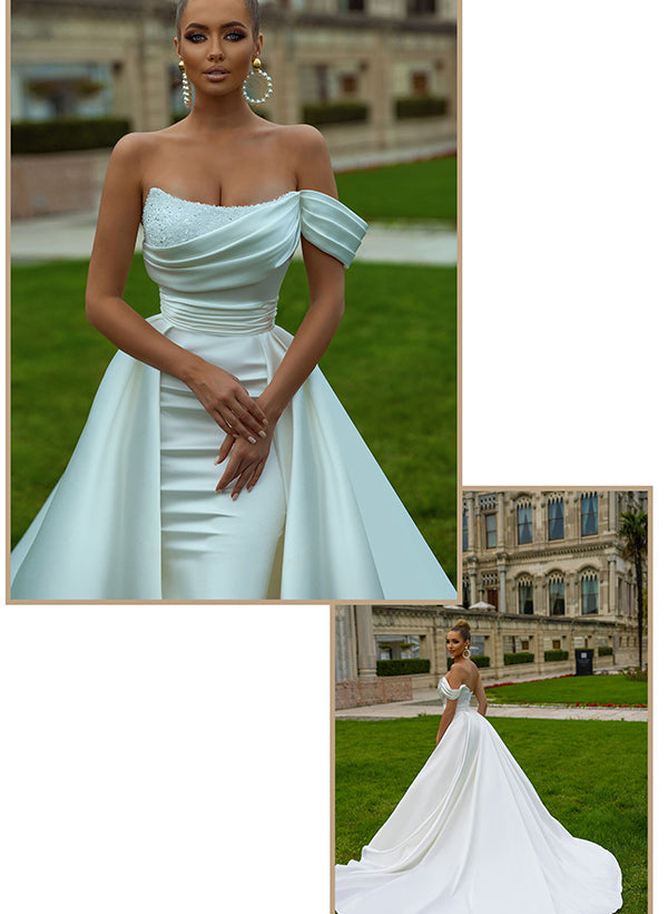 Off-the-Shoulder Sleeveless Trumpet/Mermaid Satin/Sequined Wedding Dresses