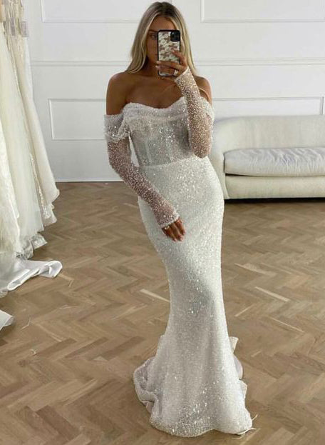 Mermaid Wedding Dresses with Sequined Long Sleeves