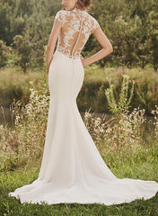 High Neck Lace/Elastic Satin Trumpet/Mermaid Wedding Dresses